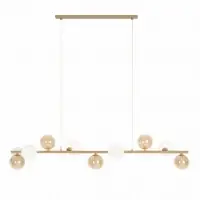 Retur ușor Lustră Lemo, 9xG9, L119cm, metal bej, sticlă albă, ambră