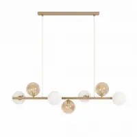 Lustră Lemo, 7xG9, L91cm, metal bej, sticlă albă, ambră Cumpără online