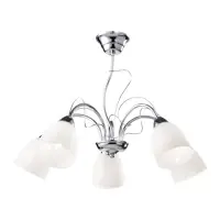 Reducere de preț Lustră living Aron, 5xE27, H44cm, D55cm, metal crom, sticlă albă