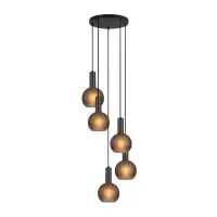 Lustra Lovely KL115007, 5xE27, D42cm, H120cm, metal negru, sticla fumurie Calitate înaltă