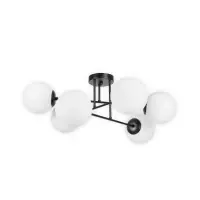 Plată sigură Lustra Zhara KL100074, 6xE27, L70cm, H30cm, metal negru, sticlă albă