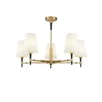 Lustră Zaragoza H001CL-05BS, aurie cu abajururi textile albe, 5xE14, H50,5 cm, D78 cm Plată securizată