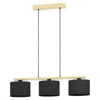 Lustră lemn living Castralvo 900313, cu abajururi din textil negru, E27 3X40W-LED, L 97,5 cm Livrare expres