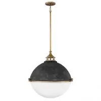 Lustra Fletcher L, 3 becuri, zinc invechit negru + alama auriu, D 45.7 cm, H 79-140 cm, 3xE27, QN-FLETCHER-P-L-AZ Preț promoțional