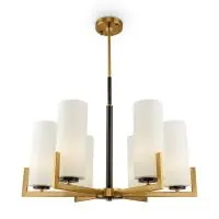 Lustra modernă Fortano MOD089PL-06BS, aurie cu abajururi din sticlă albă, 6xE27-40W, H 75,4 cm, D 67,4 cm Discount