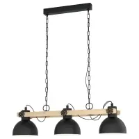 Reducere extra Suspensie stil retro industrial Lubenham 43163, E27 3X28W, L 900 mm H 1100, metal negru, lemn natur