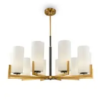 Candelabru modern Fortano MOD089PL-10BS, auriu cu abajururi din sticlă albă, 10xE27-40W, H 76,4 cm, D 86 cm Livrare rapidă