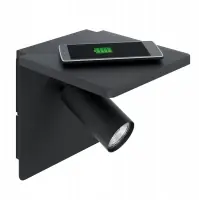 Preț promoțional Lampă de citit cu etajera și Qi Charger, Ciglie, negru, 5W-LED GU10, L 18cm