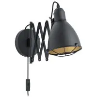Lampă cu brat foarfeca extensibil stil industrial Treburley, L 27-65 cm, E27, negru-auriu Reducere extra