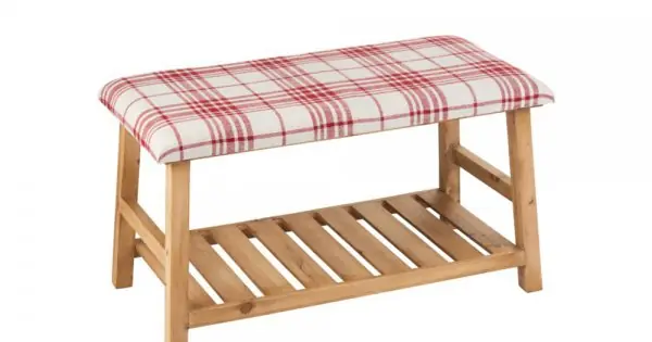 Banchetă Lemn + Material Textil Maro Natural - Roșu Disponibil imediat