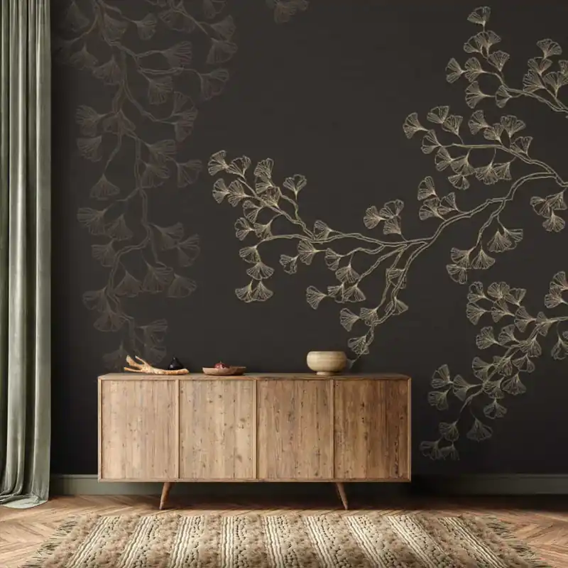 Bestseller Fototapet Frunze elegante de ginkgo pe fundal întunecat. (SKU u79600)