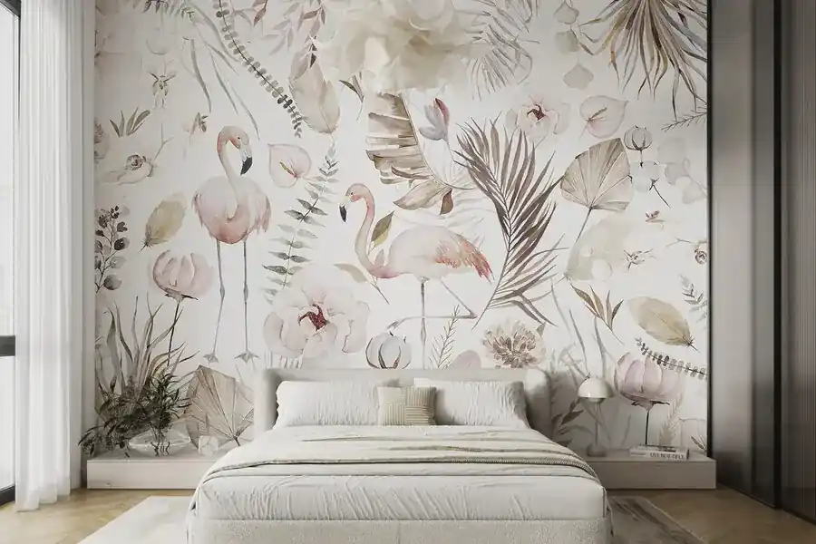 Bestseller Fototapet Flamingo dansează printre visele botanice. (SKU w00507)