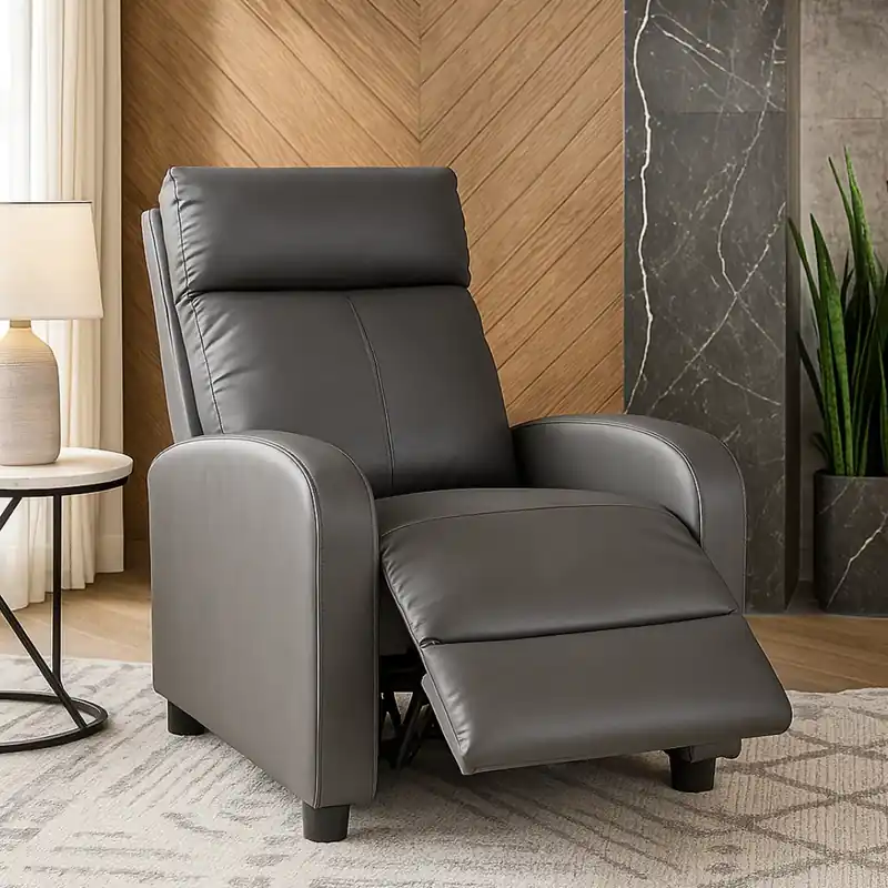 Bestseller Fotoliu Recliner din Piele Ecologica Spatar Rabatabil si Suport Picioare Extensibil Gri